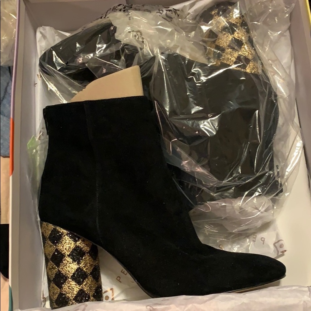 Booties with Gold Sparkly Diamond Designed Heels